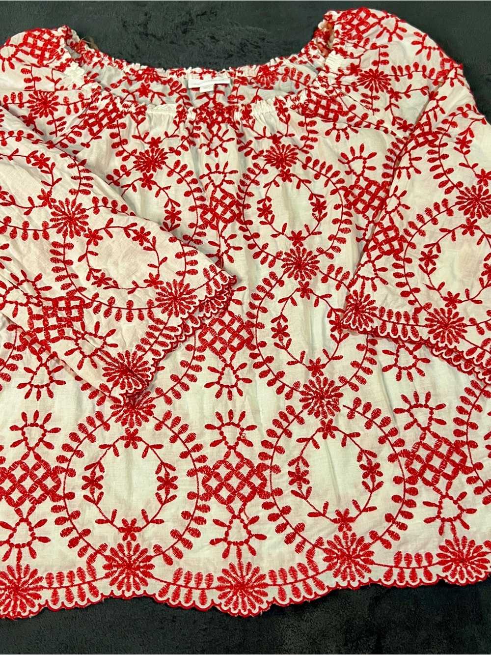 Charter Club Wms Red Cotton Eyelet Embroidered Scalloped Boho Peasant Top M - Picture 6 of 11